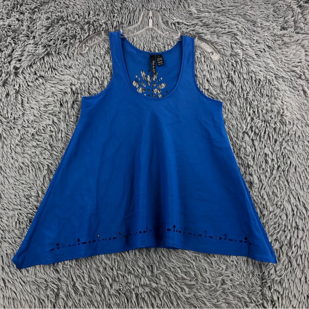Fun & Flirt Blouse Womens Medium Blue Cutout Shark Hem Top